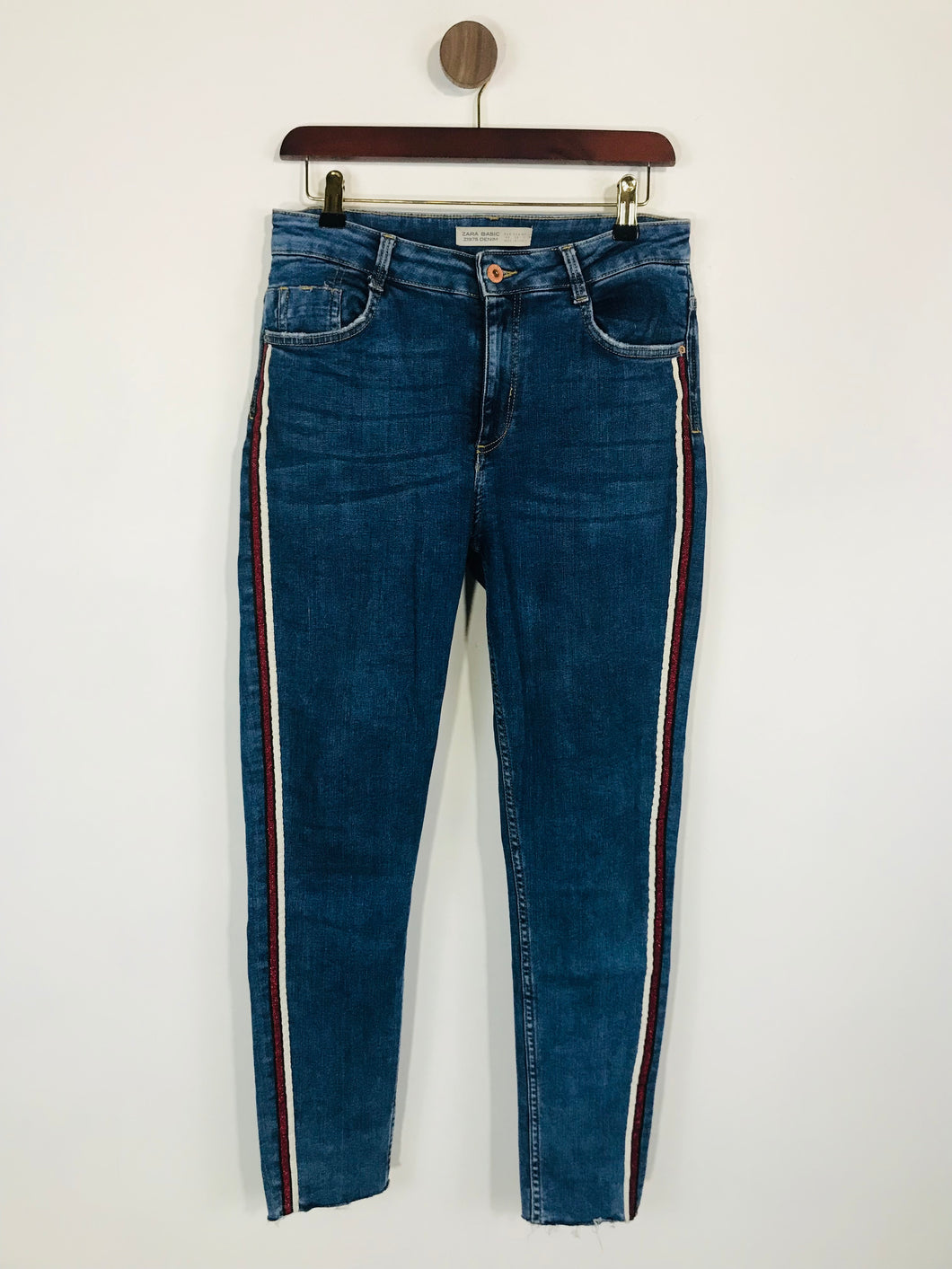 Zara Women's Striped Slim Jeans | EU40 UK12 | Blue