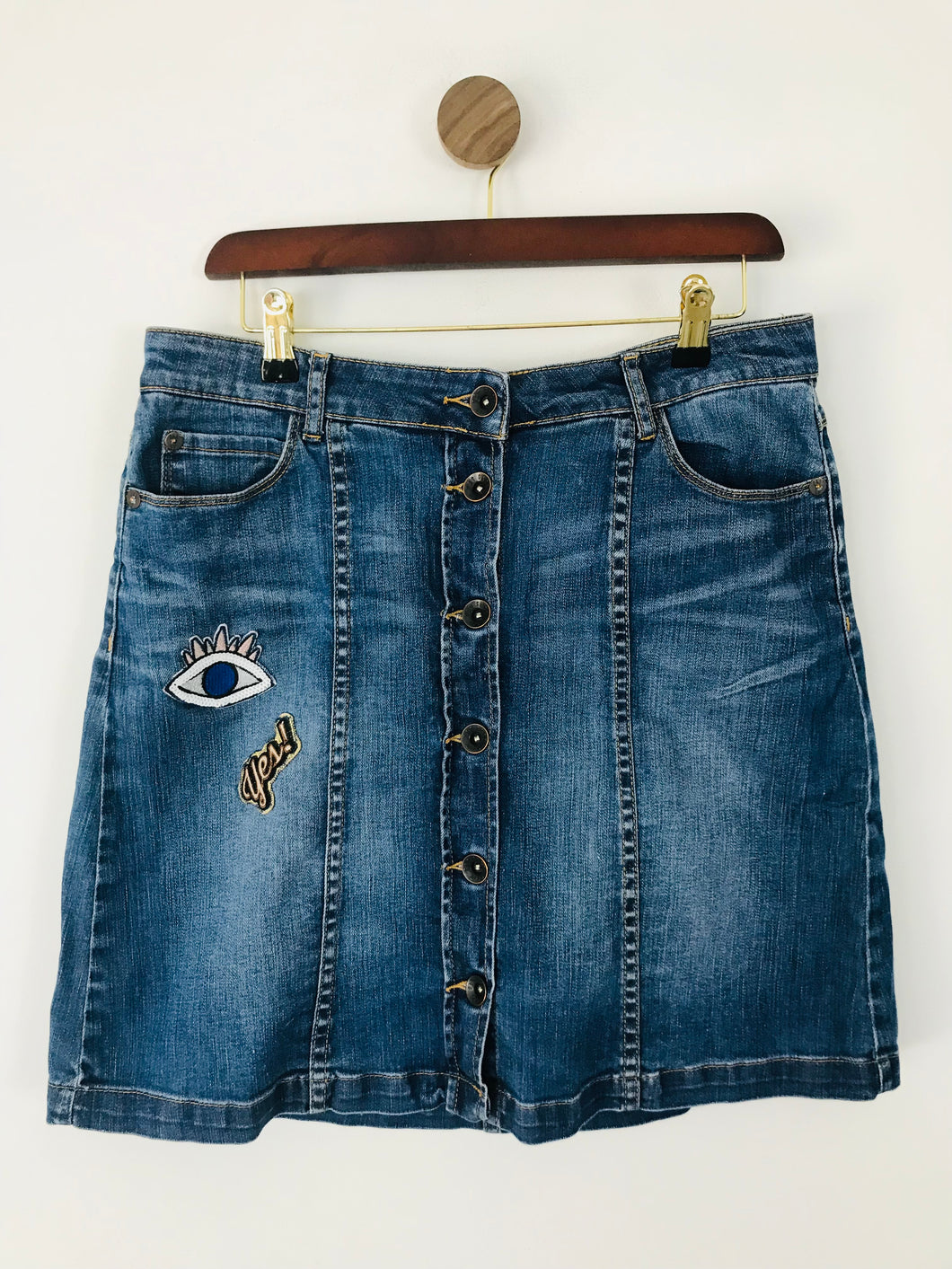 Fat Face Women's Denim Button-Up Mini Skirt | UK16 | Blue