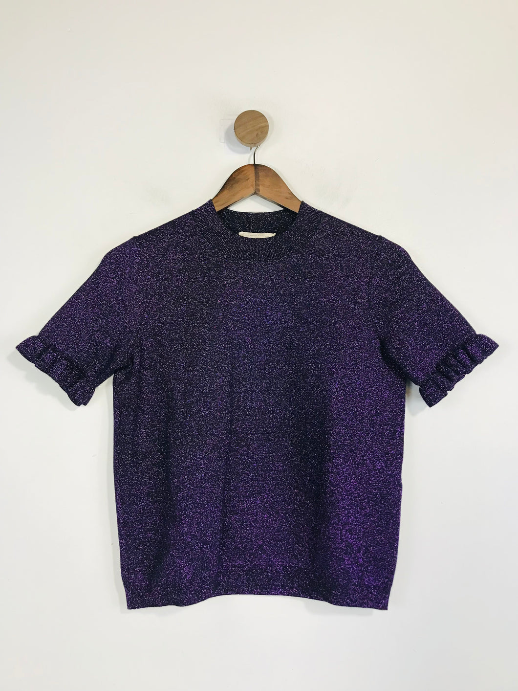 Sezane Women's Ruffle Metallic T-Shirt | S UK8 | Purple