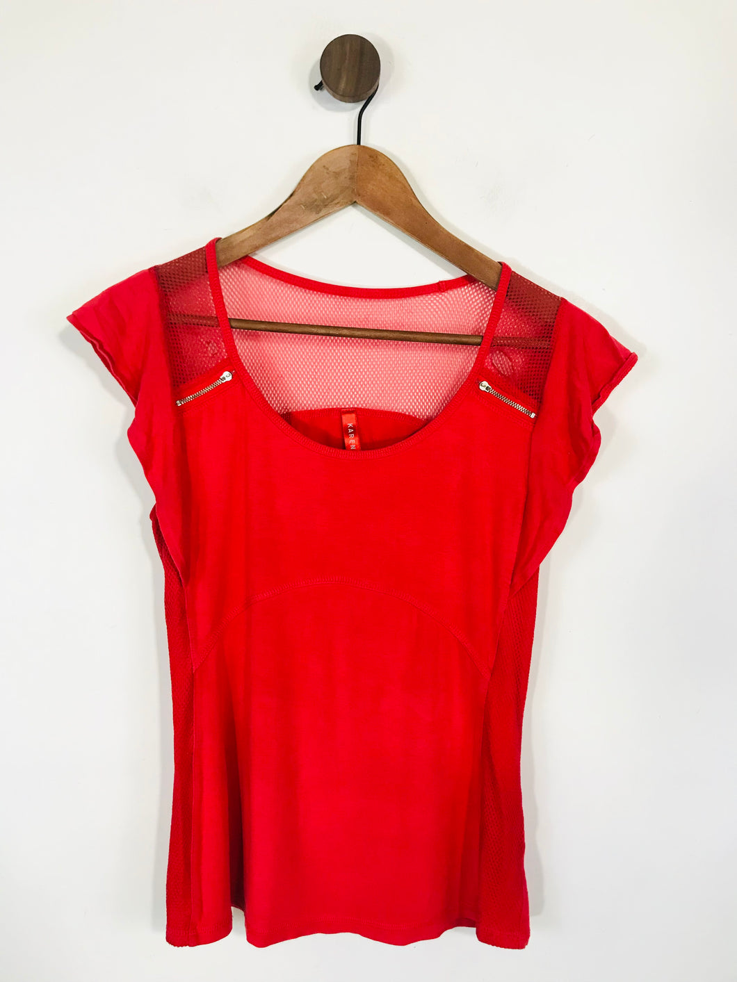 Karen Millen Women's Panelled Mesh T-Shirt | UK10 | Red