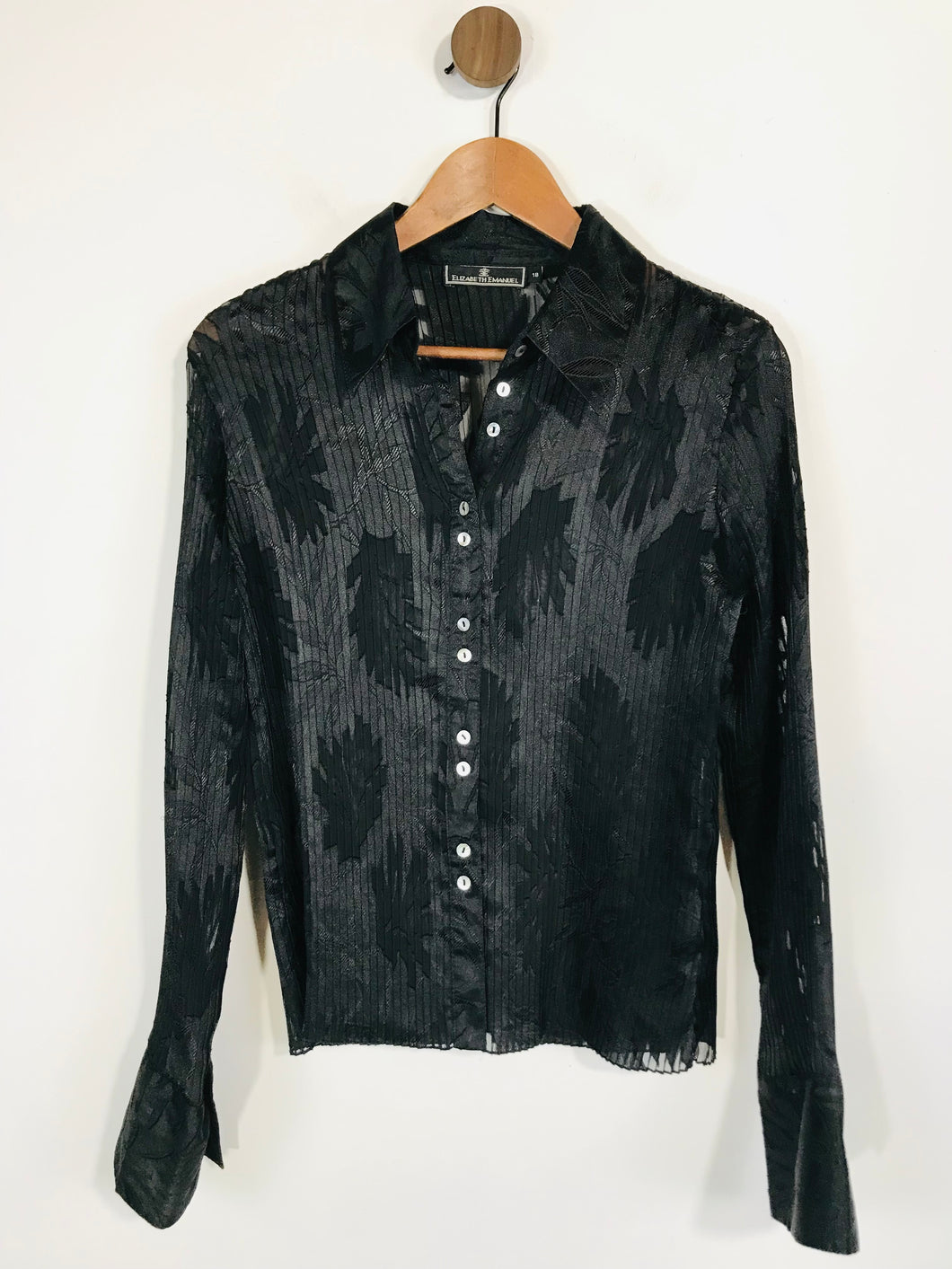Elizabeth Emanuel Women's Floral Pleated Button-Up Shirt | UK18 | Black
