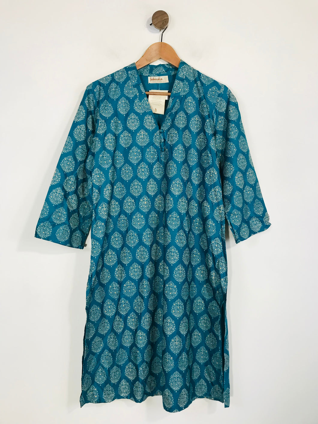 Fabindia Women's Floral Shirt Kaftan Dress NWT | L UK14 | Blue