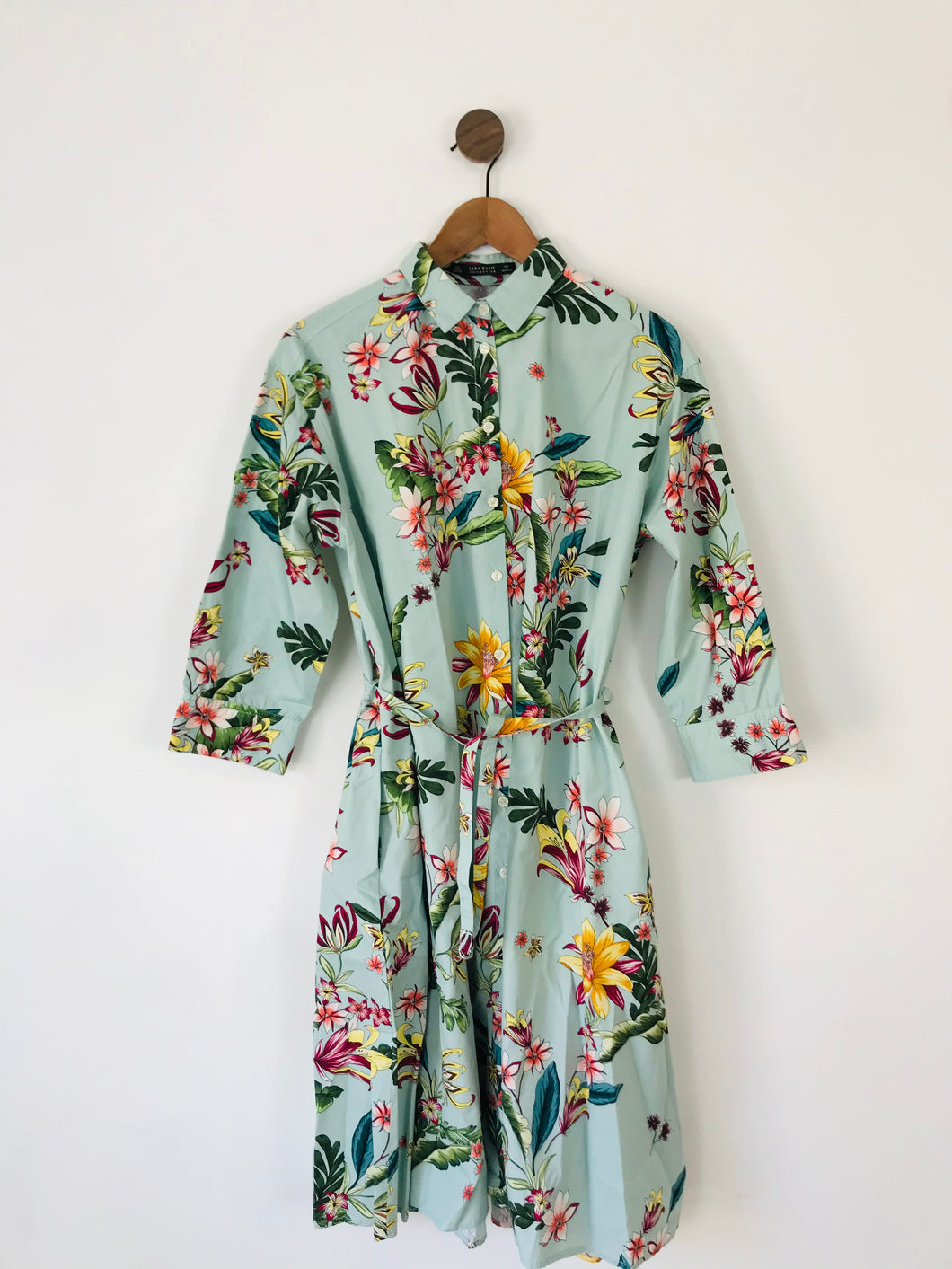 Zara Women’s Floral Midi Shirt Dress | L UK14 | Blue