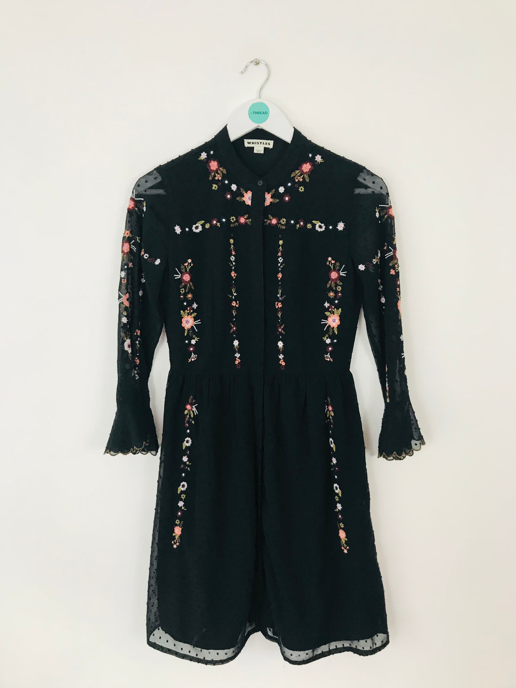 Whistles Women’s Floral Embroidered Long Sleeve Dress | UK6 | Black