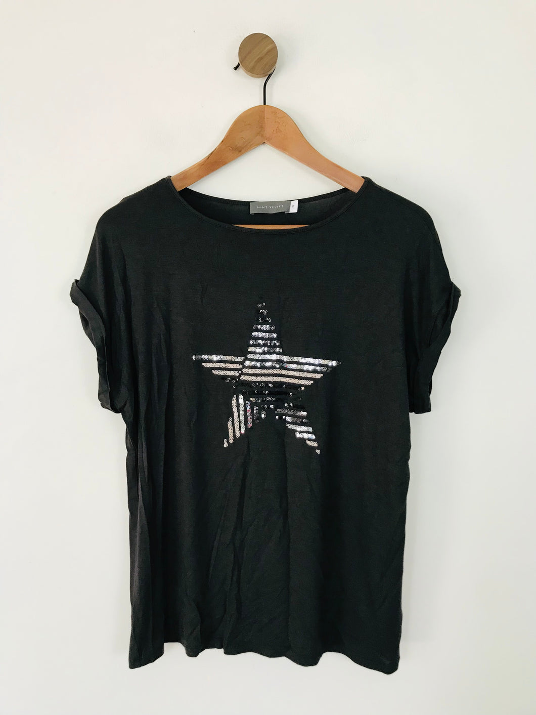 Mint Velvet Women's Sequin Star T-Shirt | M UK10-12 | Grey