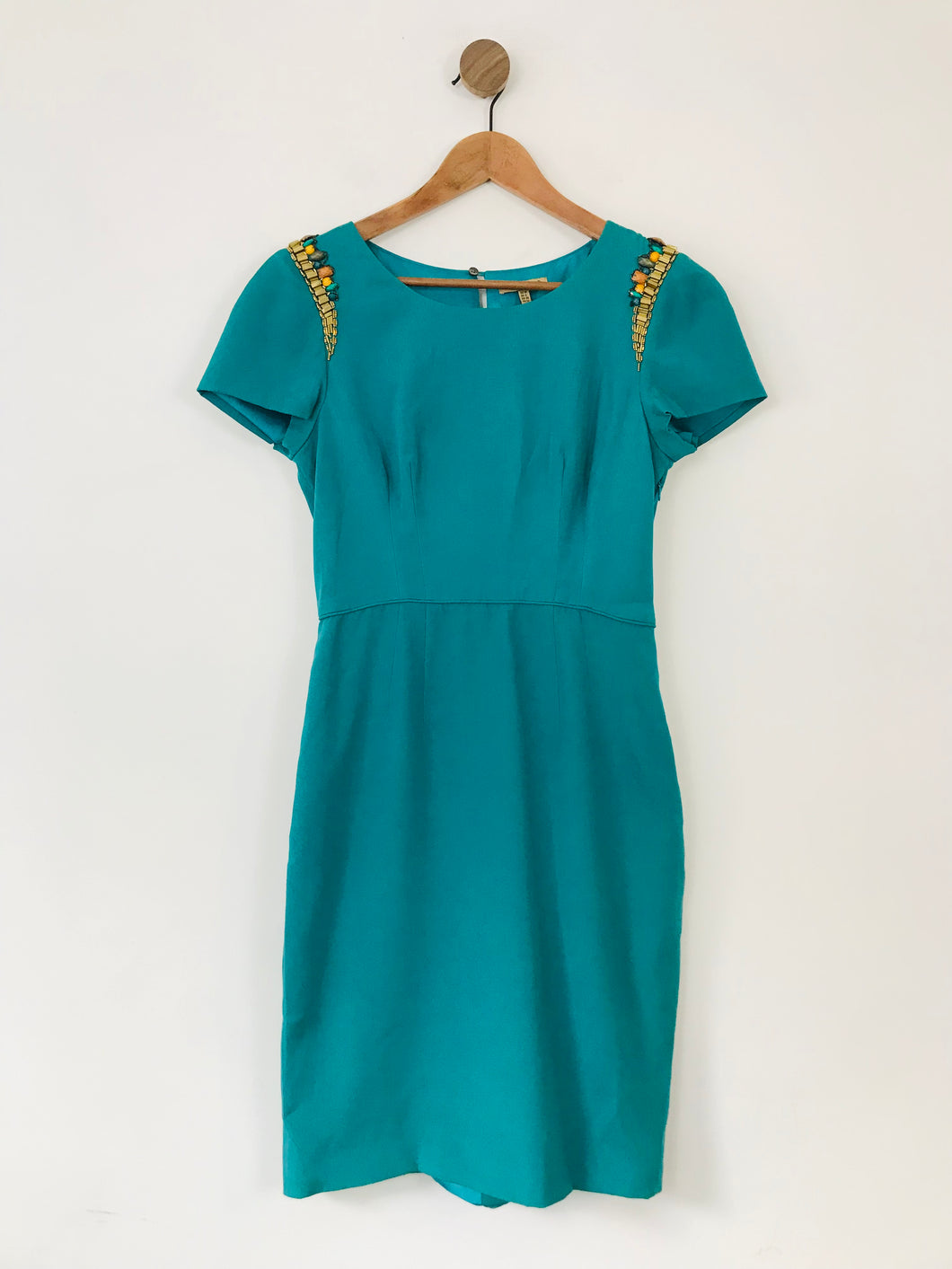 Nocturne Women's Silk Beaded Sheath Dress | UK10 | Green