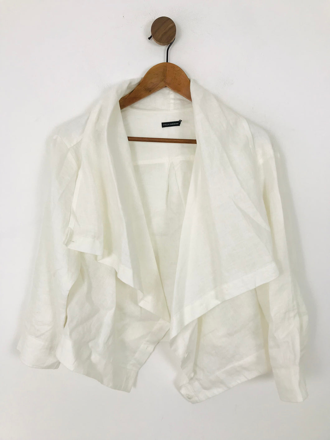 Stella Carakasi Women's Linen Draped Neckline Overcoat Coat | M UK12 | White