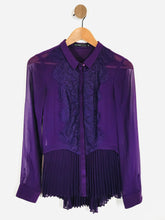 Load image into Gallery viewer, Karen Millen Women&#39;s Silk Lace Pleated Blouse | UK8 | Purple
