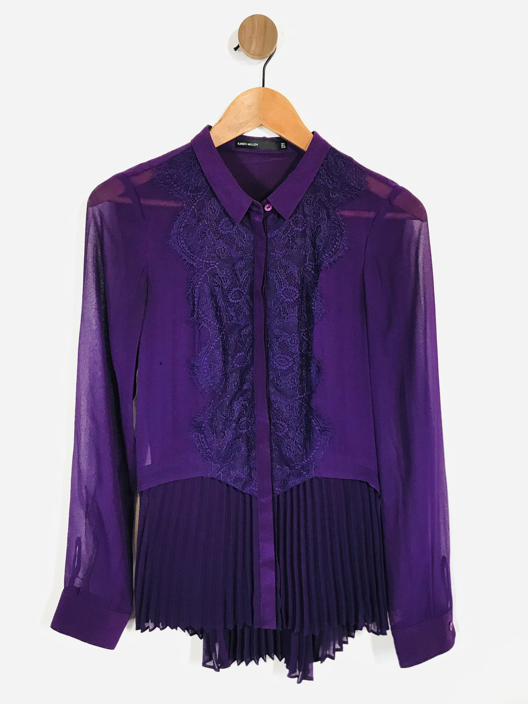 Karen Millen Women's Silk Lace Pleated Blouse | UK8 | Purple