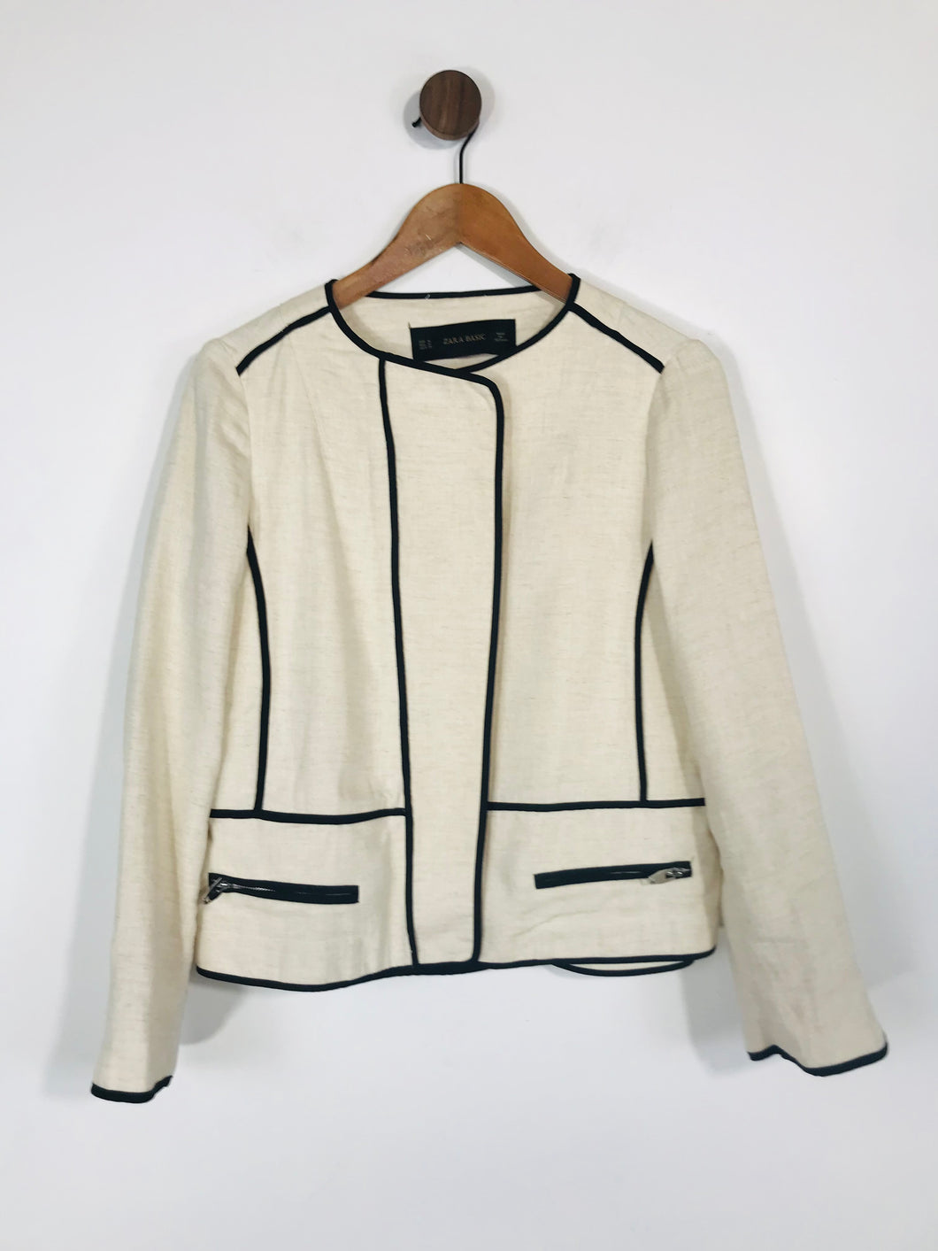 Zara Women's Linen Smart Bomber Blazer Jacket | M UK10-12 | Beige