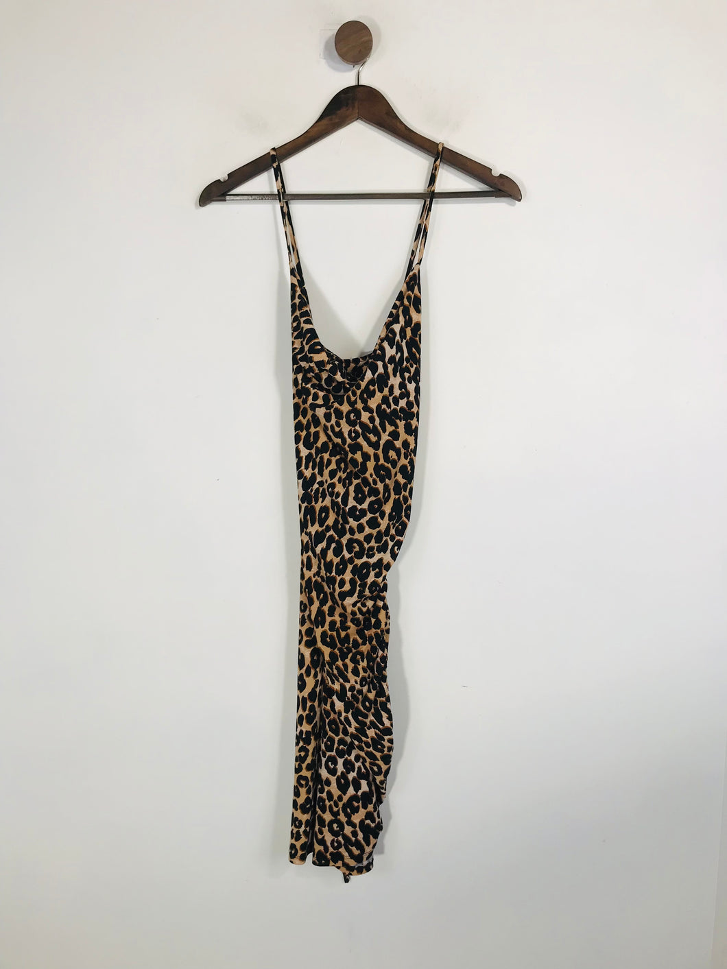 Guess Women's Leopard Print Ruched Mini Dress | S UK8 | Multicoloured