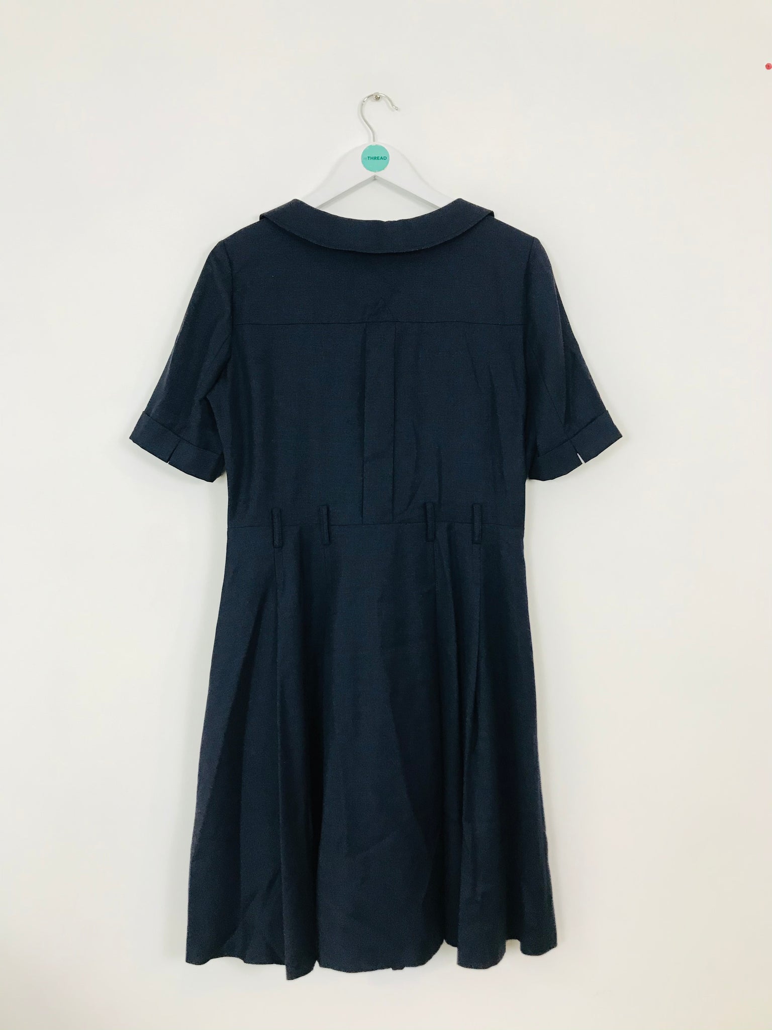 Hobbs NW3 Women's Wool Pleated A-Line Dress | UK12 | Navy Blue ReThread Hobbs NW3 Women's Wool Pleated A-Line Dress | UK12 | Navy Blue ReThread