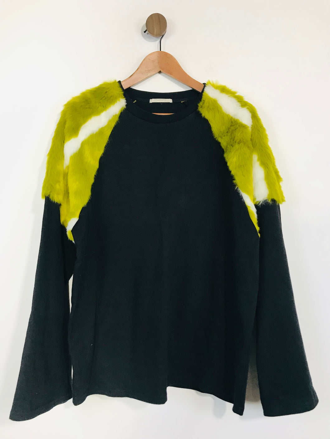 Zara Women's Contrast Faux Fur Sleeve Sweatshirt | M UK10-12 | Black
