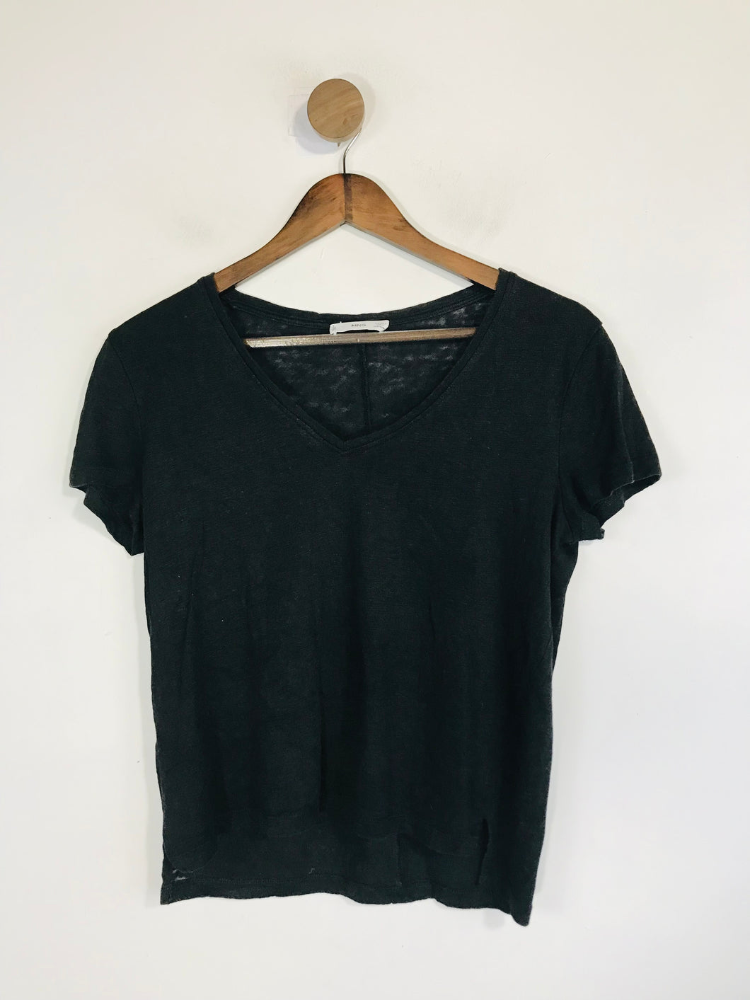 Mango Women's Knit V-Neck T-Shirt | S UK8 | Black