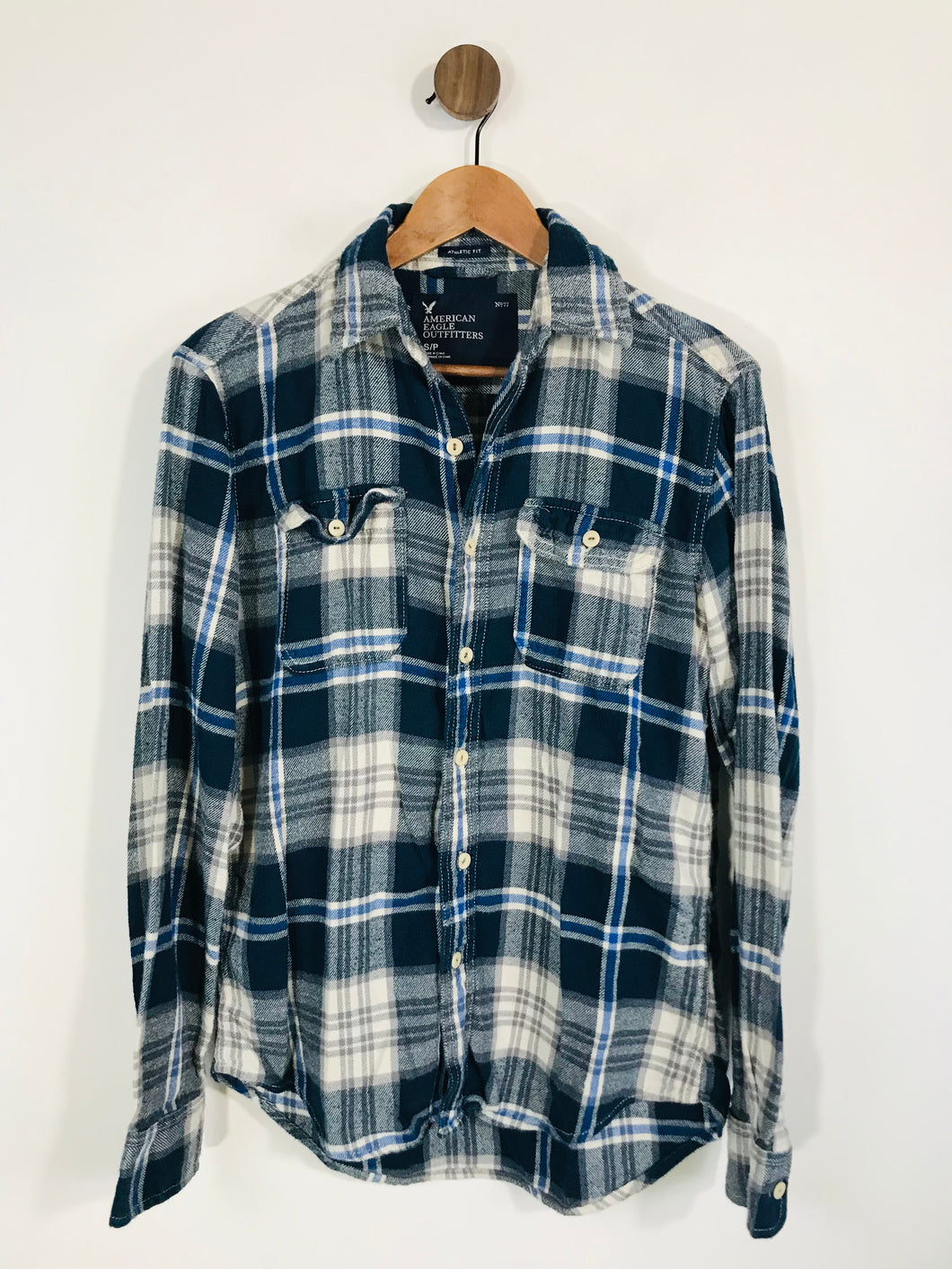 American Eagle Men's Cotton Check Button-Up Shirt | S | Blue