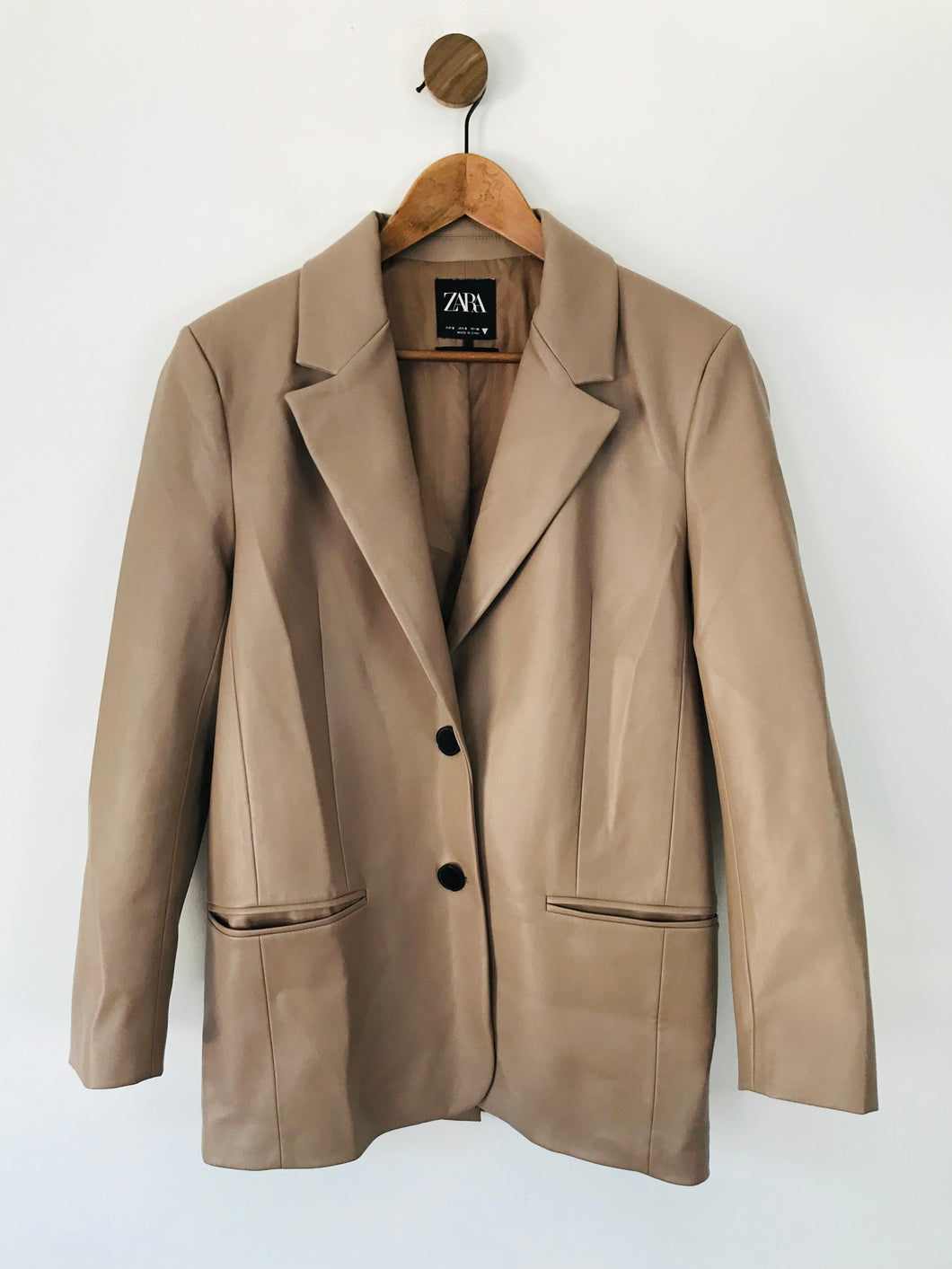Zara Women's Faux Leather Blazer Jacket | S UK8 | Brown