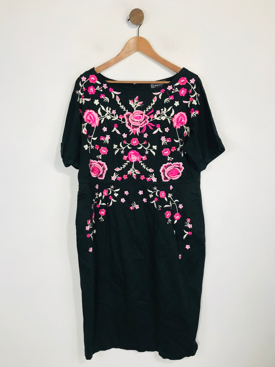 Claire Richards Women's Floral Embroidered Sheath Dress | L UK14 | Black