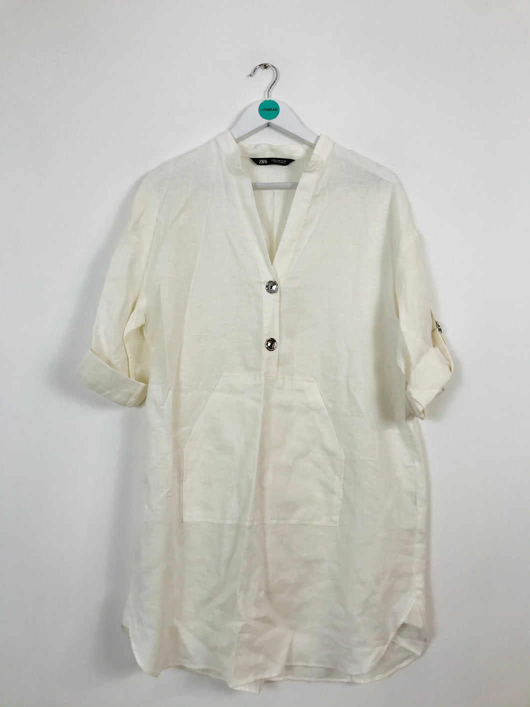 Zara Women’s Oversized Linen Shirt Dress | M | Cream White