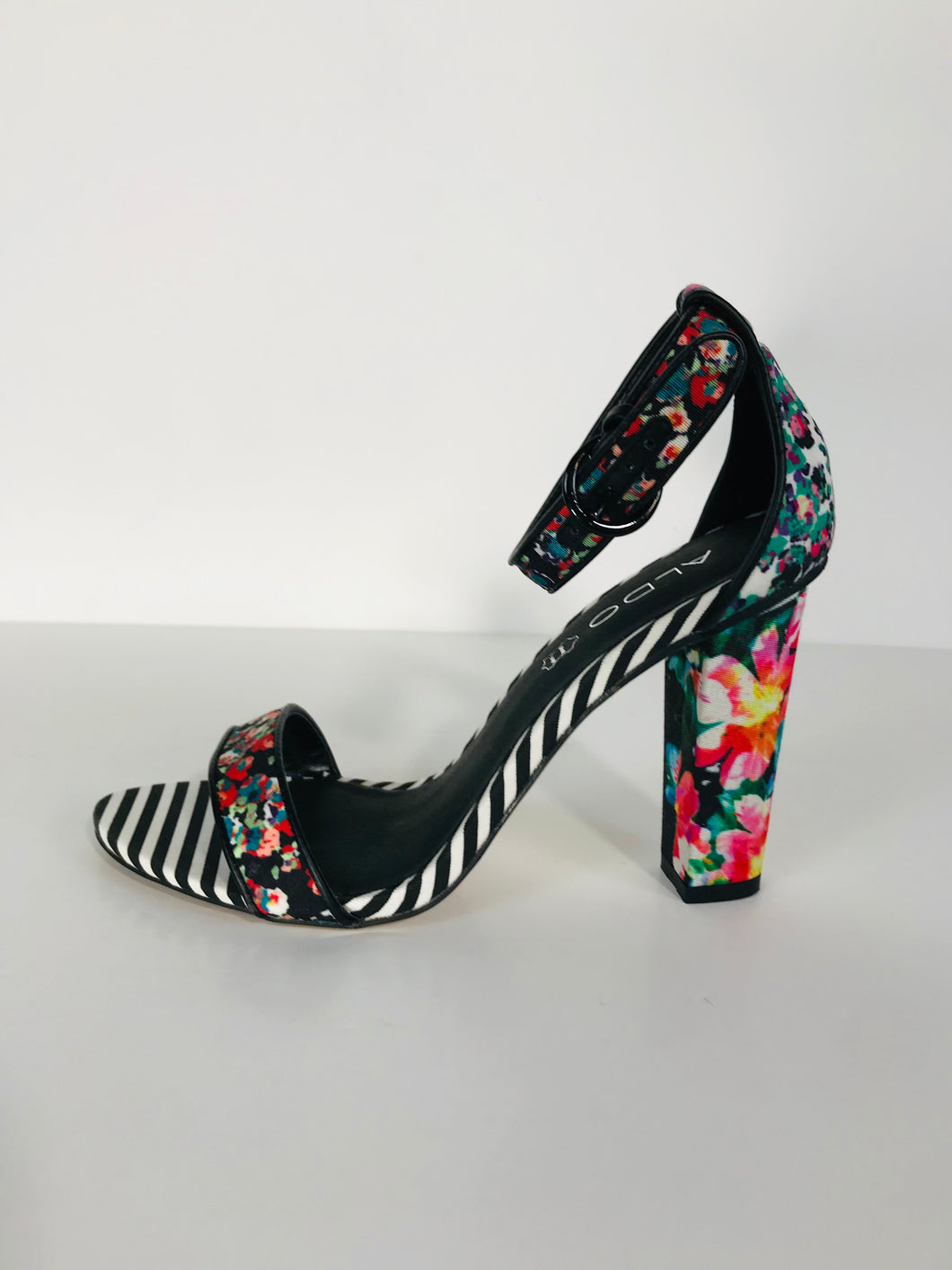 Aldo  Women's Floral Striped Heels NWT | UK6 | Black