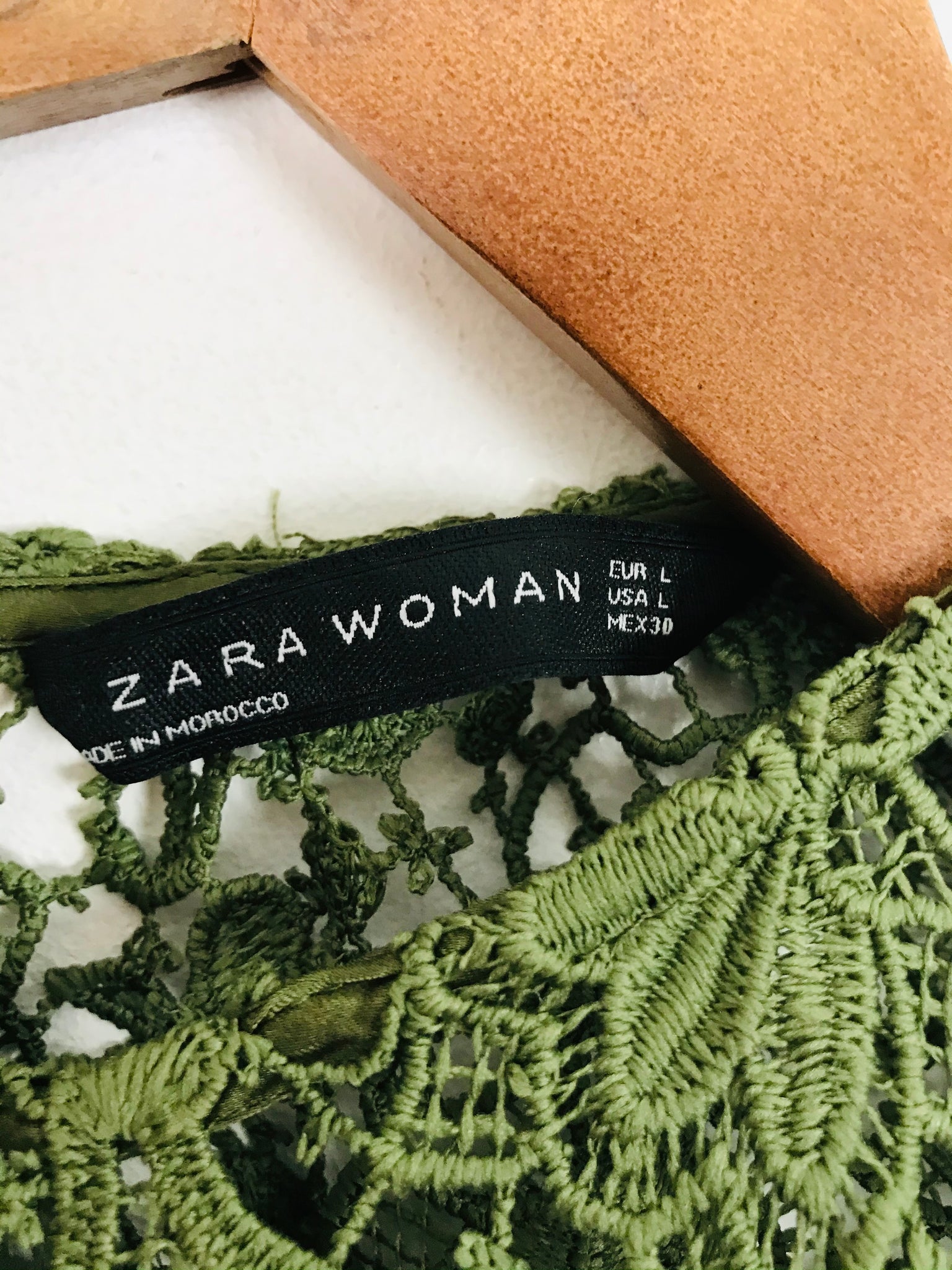 Zara Women's Floral Lace Midi Dress | L UK14 | Khaki Green ReThread Zara Women's Floral Lace Midi Dress | L UK14 | Khaki Green ReThread