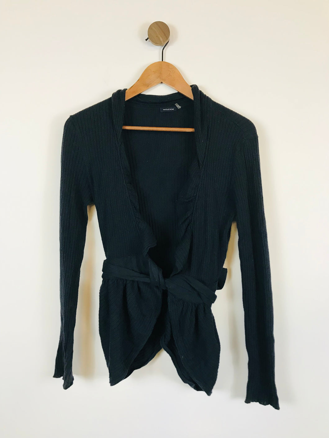 Magaschoni Women's Ribbed Tie Cardigan | S UK8 | Black