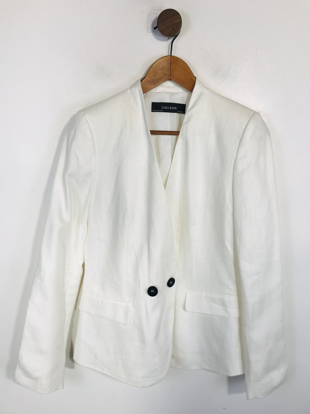 Zara Women's Linen Collarless Blazer Jacket | M UK10-12 | White