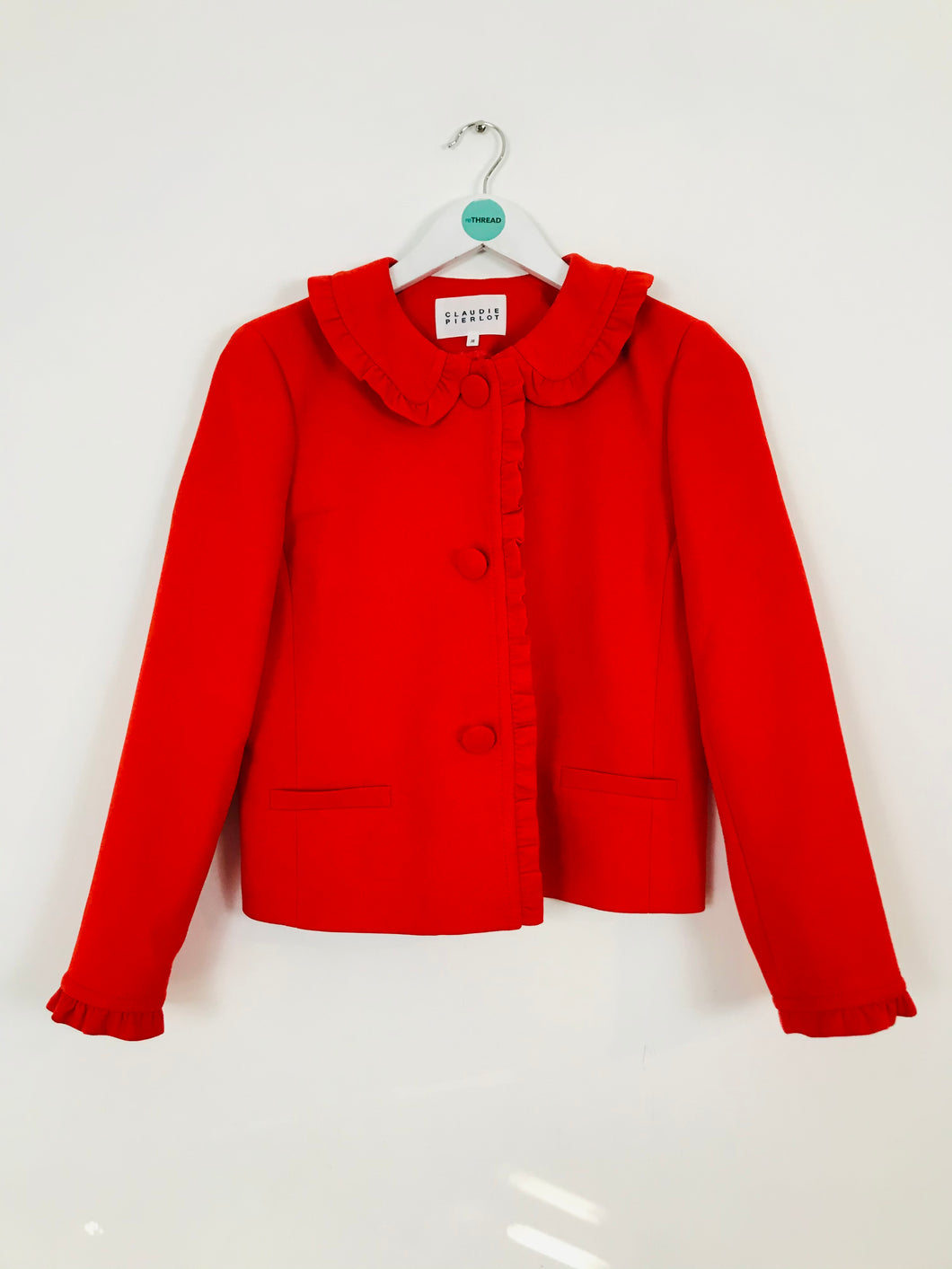 Claudie Pierlot Women’s Cropped Frill Blazer Jacket | 38 UK10 | Red