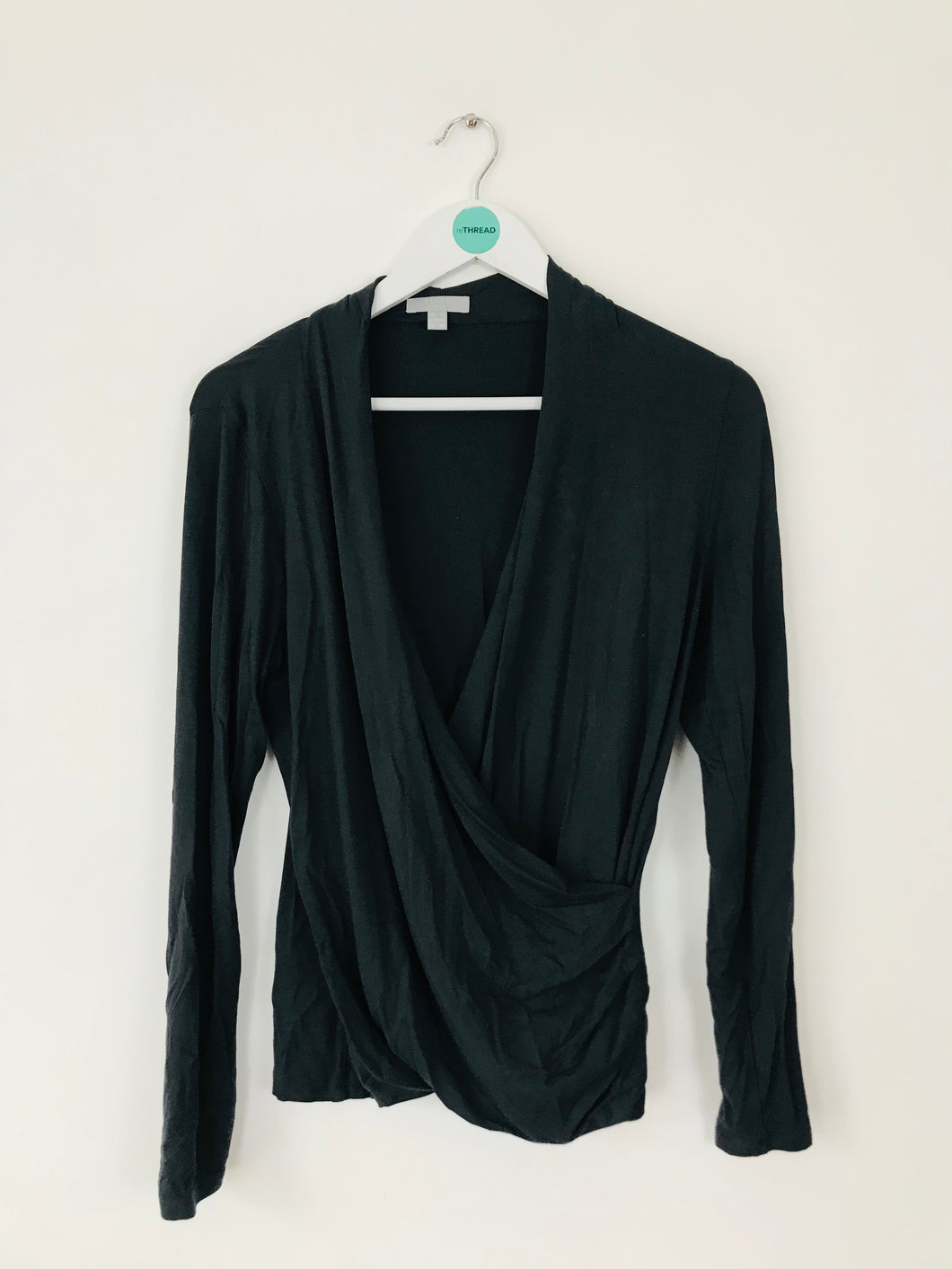 Pure Collection Women’s Draped Wrap Long Sleeve Top | UK14 | Black