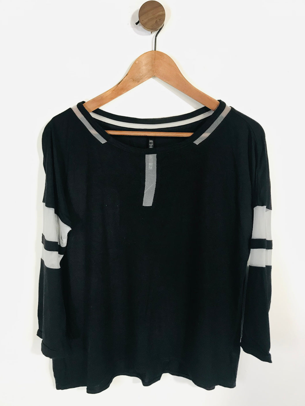 Karen Millen Women's Striped Sheer T-Shirt | UK14 | Black