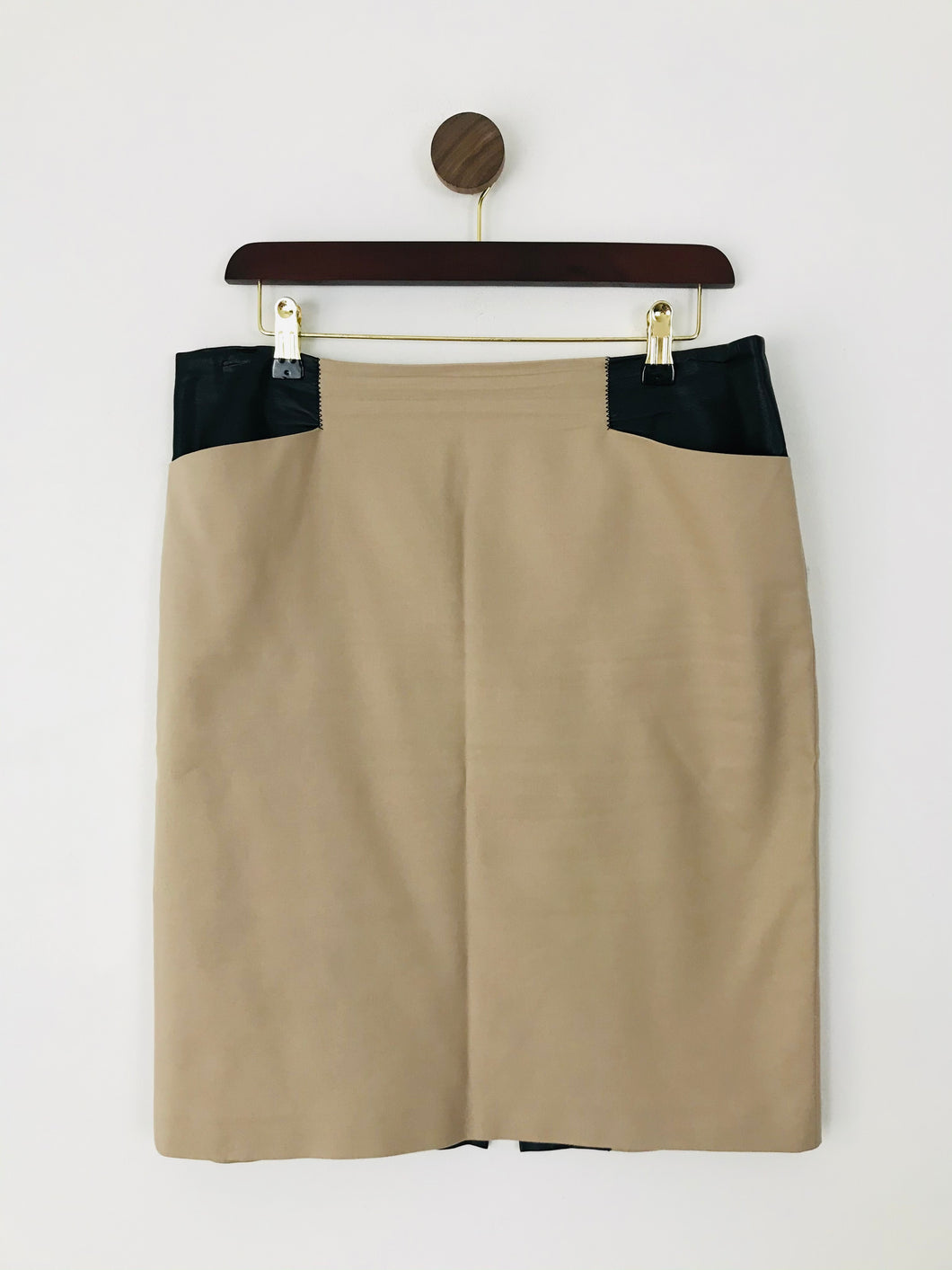 Club Monaco Women’s Leather Panel Pencil Skirt | 10 UK14 | Beige Brown