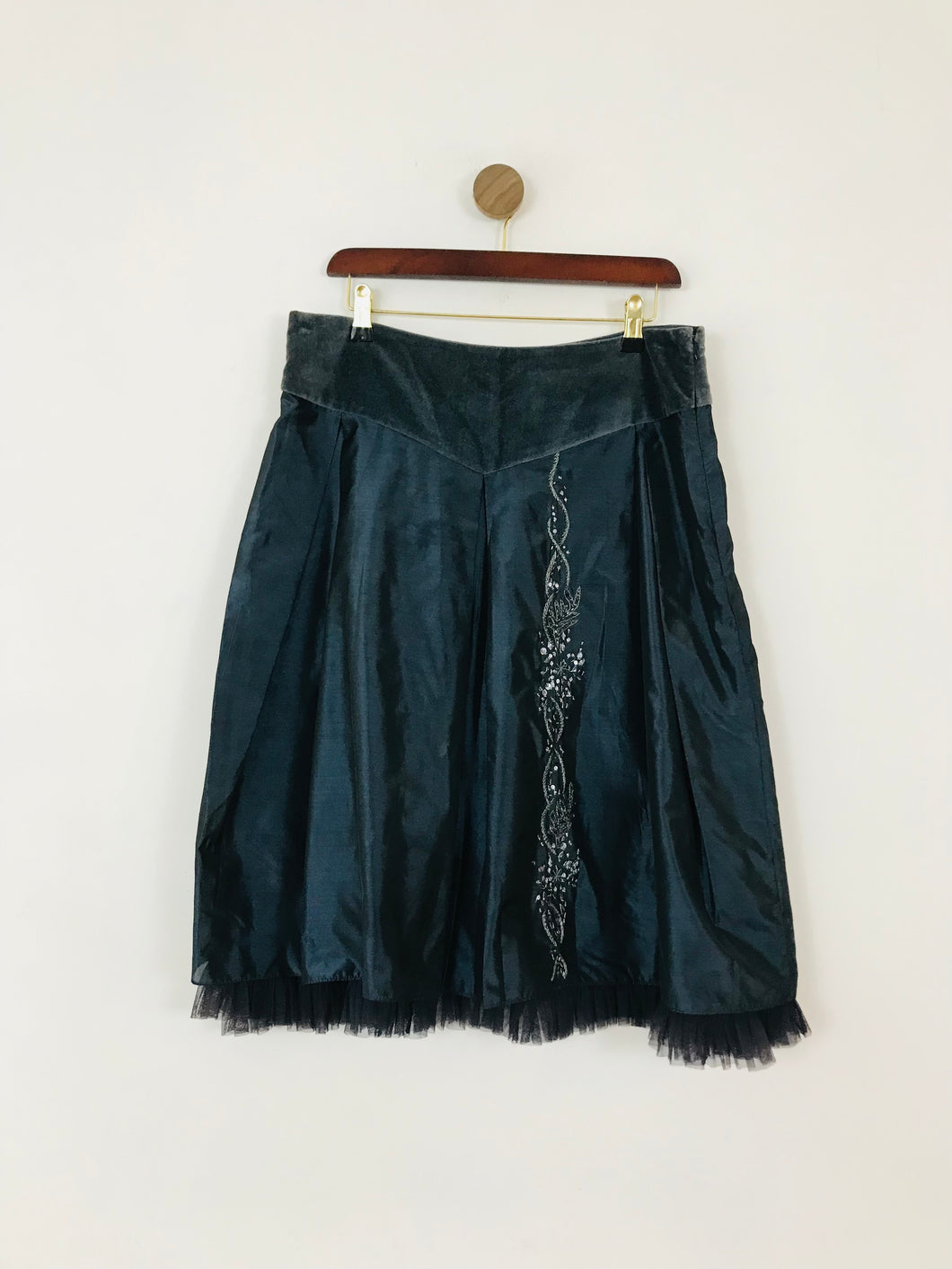 Whistles Women's Satin Embellished A-Line Skirt | UK12 | Blue