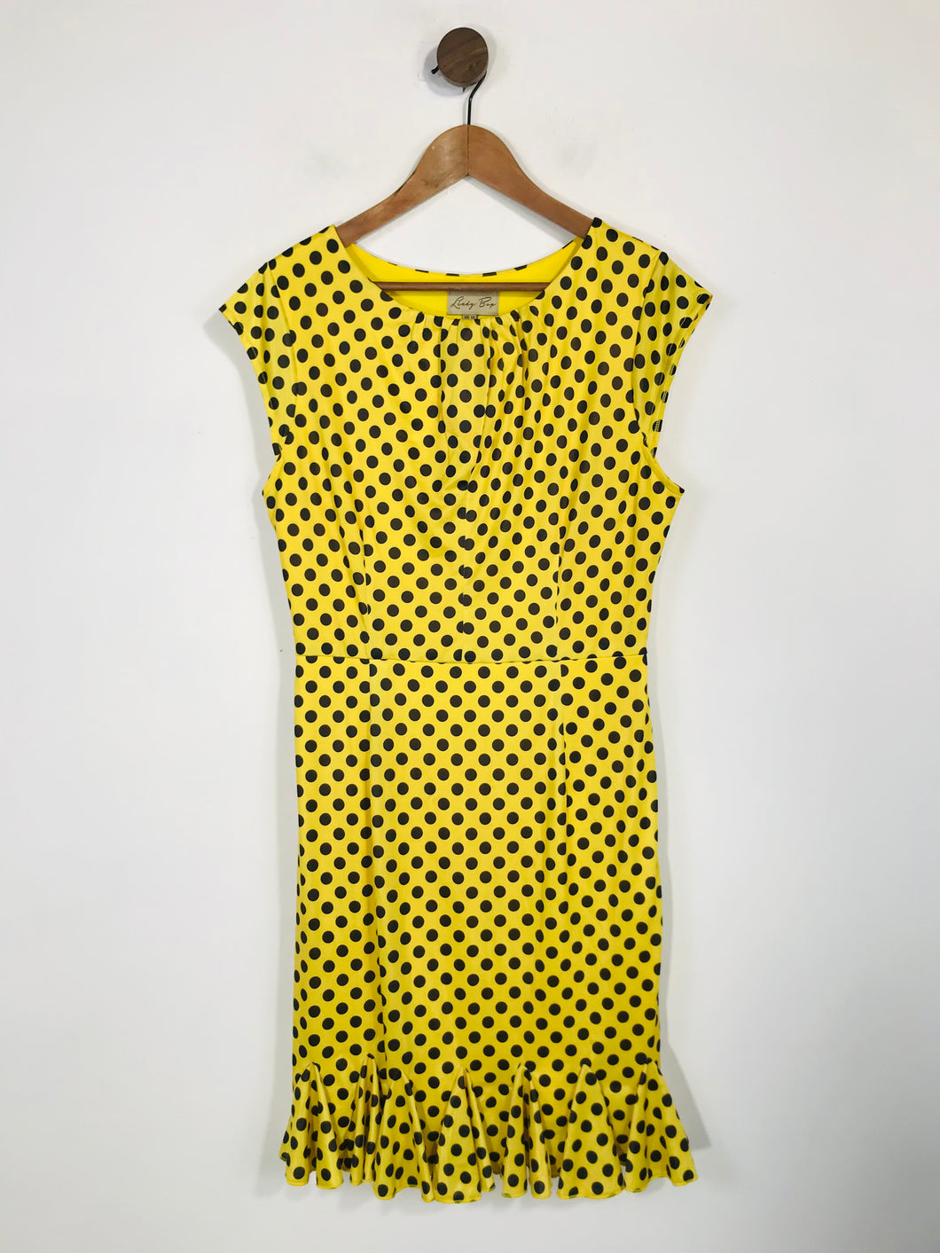 Lindy Bop Women's Polka Dot Ruched Sheath Dress | UK12 | Yellow