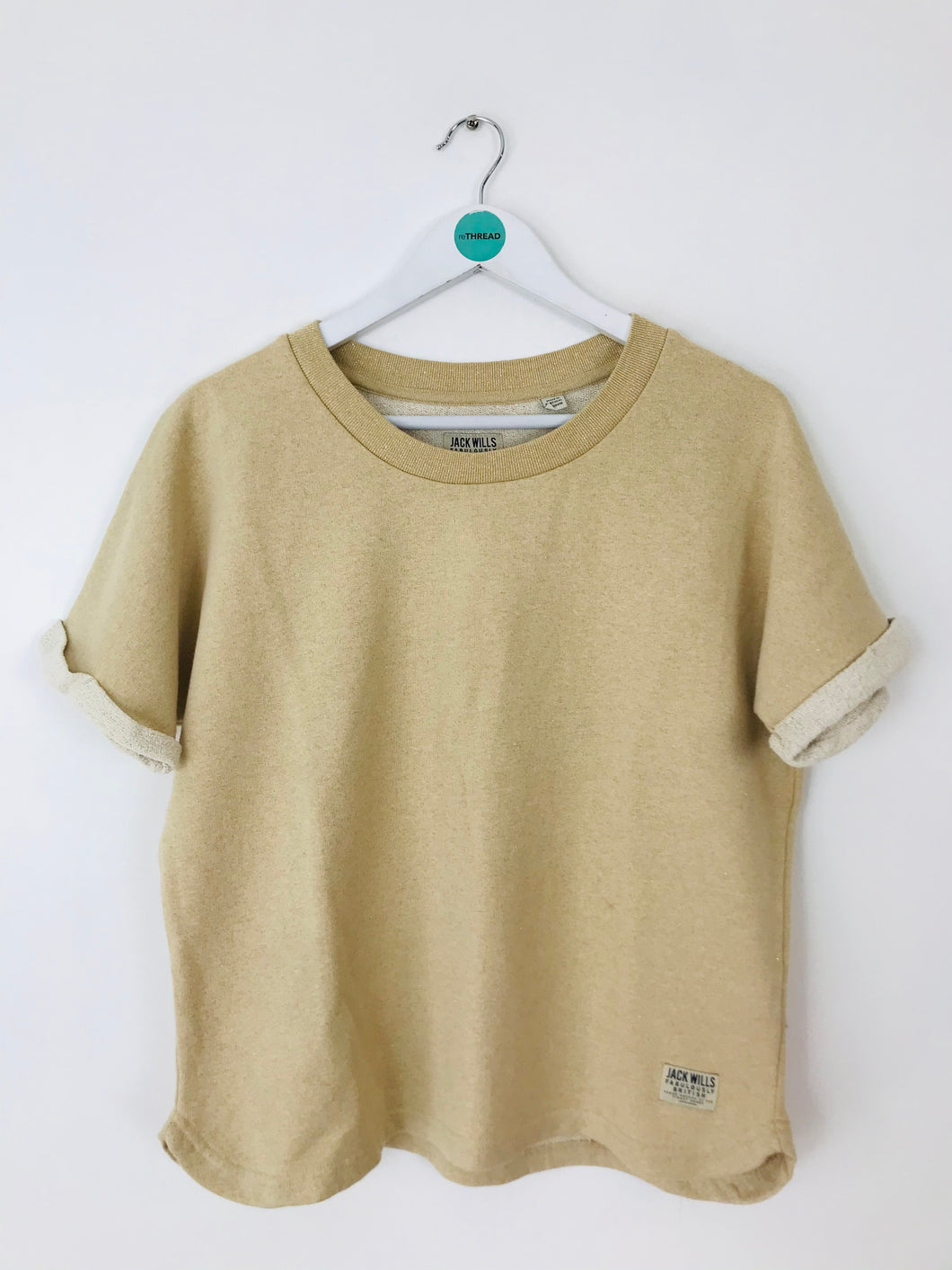 Jack Wills Women’s Rolled Sleeve Glitter T-Shirt | UK14 | Beige Brown