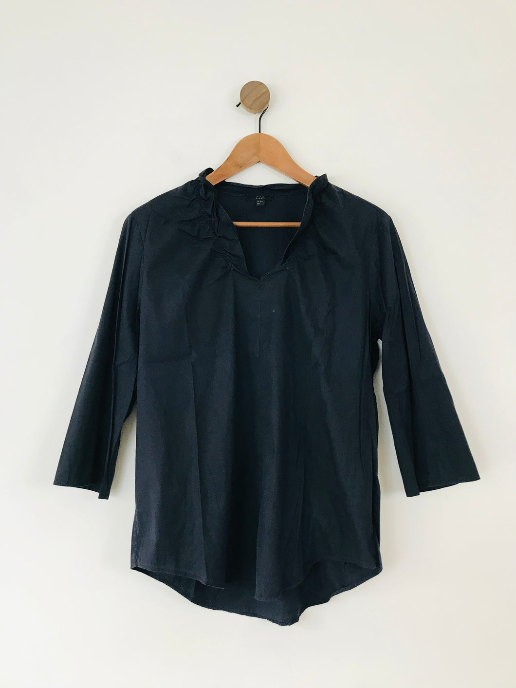 COS Women’s 3/4 Sleeve Ruffle Shirt | 40 UK12 | Navy Blue