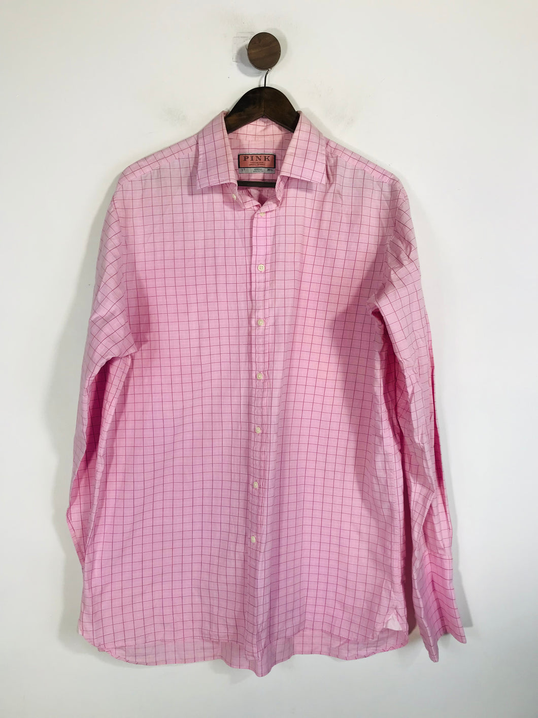 Pink Men's Check Gingham Smart Button-Up Shirt | 17 | Pink