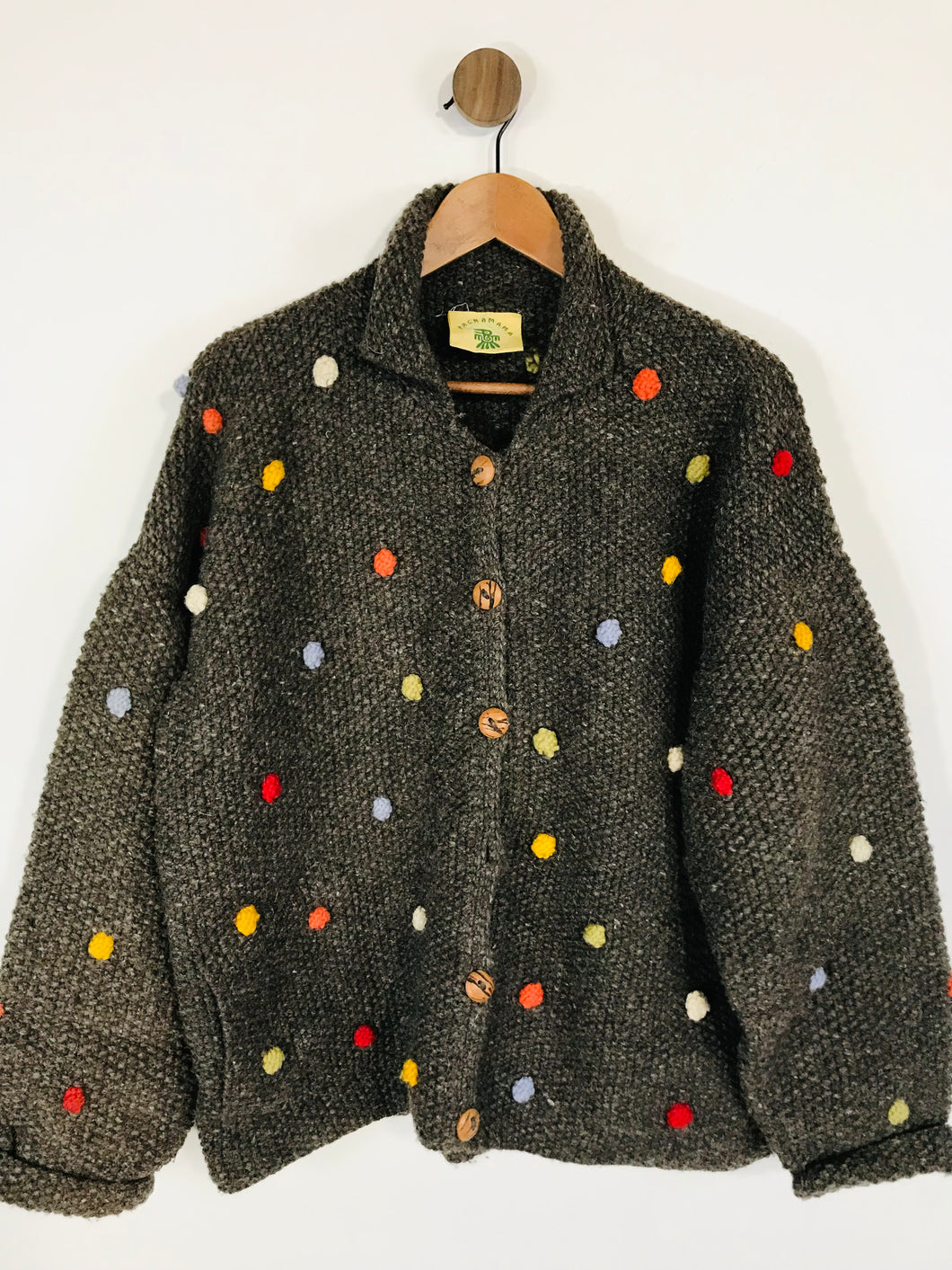 Pachamama Women's Wool Polka Dot Cardigan | UK14-16 | Grey