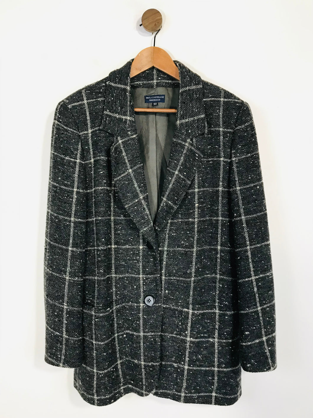 Paul Costelloe Women's Wool Check Gingham Overcoat | UK12 | Grey