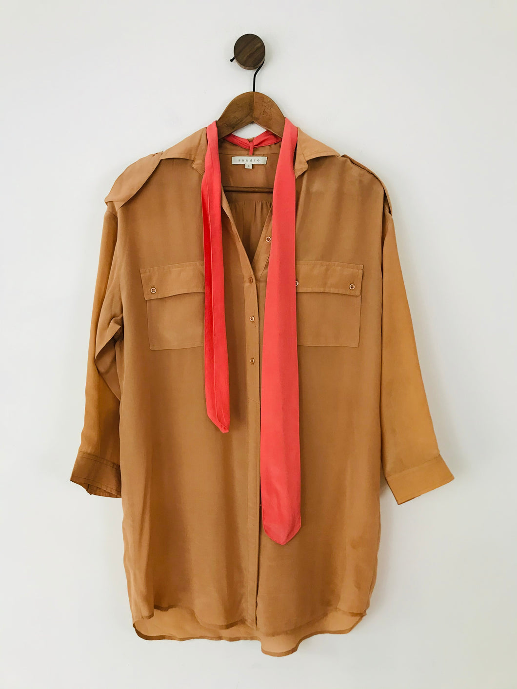 Sandro Women's Silk Oversized Mini Shirt Dress | 2 UK10 | Brown