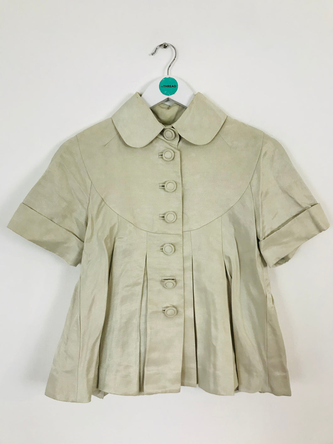 Ted Baker Women’s Cropped Pleated Short Sleeve Blouse Jacket | 1 /S /UK8 | Beige