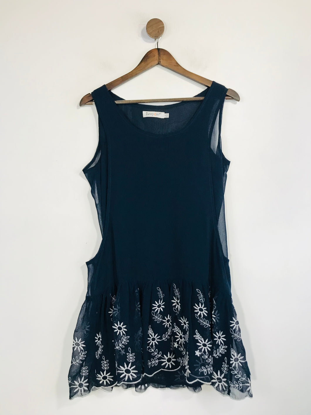 Sunny Girl Women's Ruffle Sheer Mini Dress | UK12 | Blue