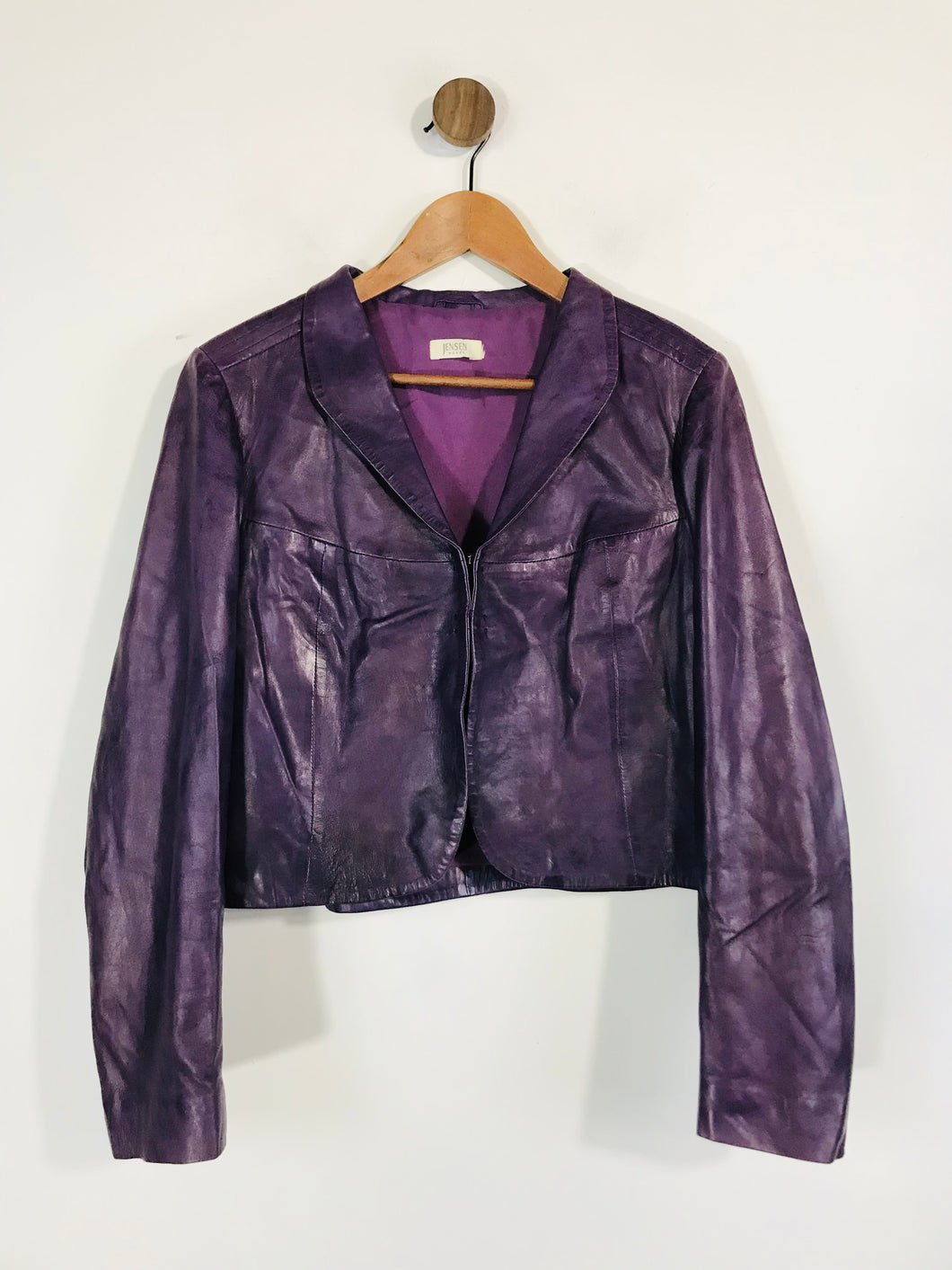 Jensen Women's Leather Crop Jacket | M UK10-12 | Purple