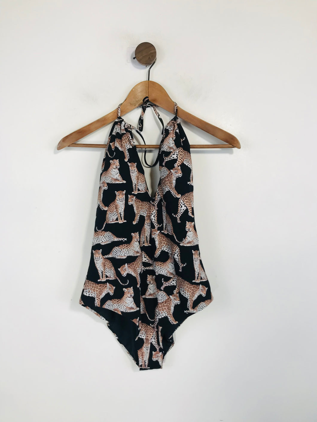 Calzedonia Women's Leopard Print One Piece Swimming Costume Sports Top | L UK14 | Black