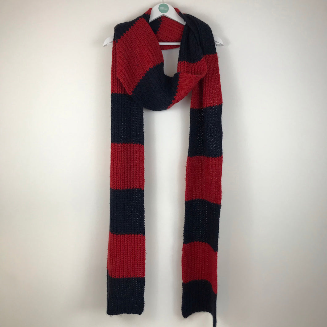 Zadig Mens Long Chunky Knit Striped Scarf | One Size | Red Navy