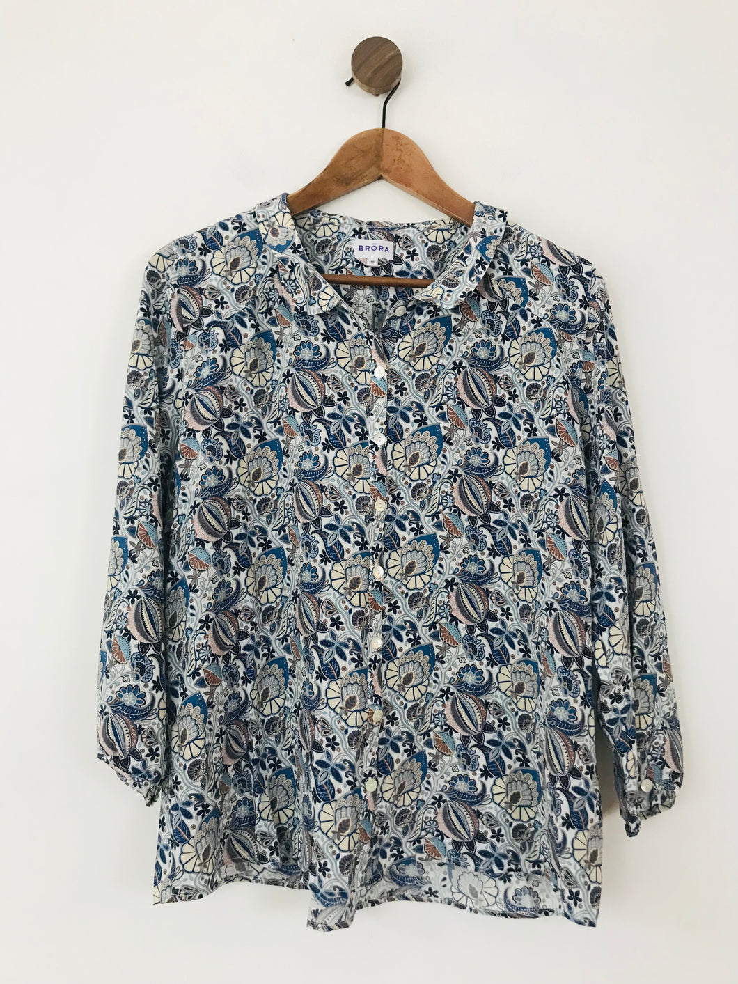 Brora Women's Silk Floral Blouse | UK16 | Blue