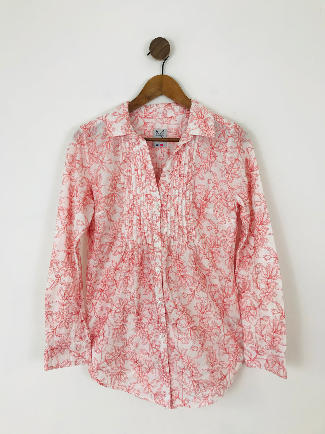 Crew Clothing Women’s Floral Embroidered Long Sleeve Shirt | UK10 | White Pink