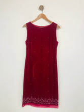 Load image into Gallery viewer, Laura Ashley Women&#39;s Velvet Beaded Sheath Dress | UK12 | Red
