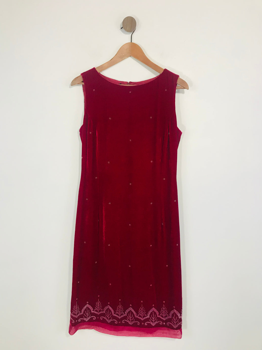 Laura Ashley Women's Velvet Beaded Sheath Dress | UK12 | Red
