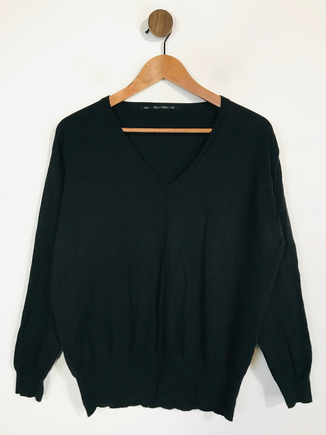 Zara Women's Cotton V-Neck Jumper | M UK10-12 | Black