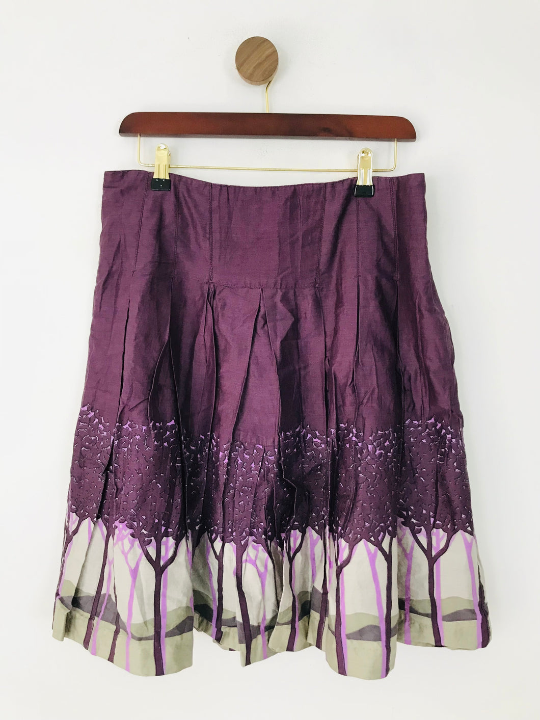 Fat Face Women's Tree Print Pleated A-Line Skirt  | UK10 | Purple
