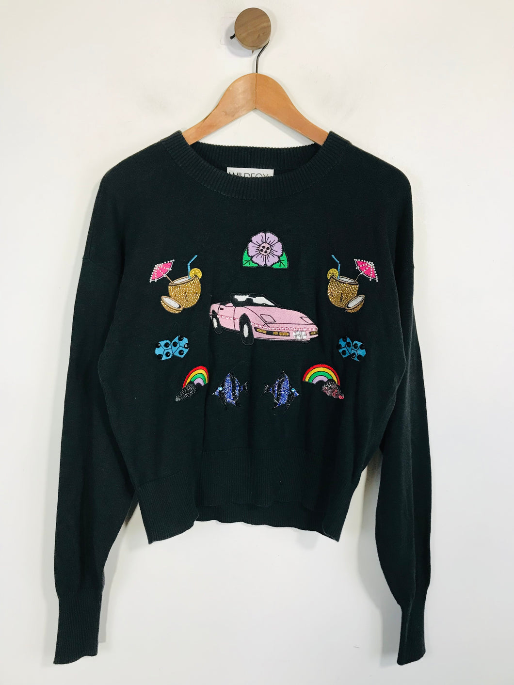 Wildfox Women's Embroidered Jumper NWT | XS UK6-8 | Blue
